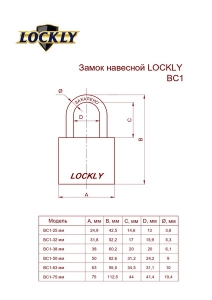 Замок LOCKLY ВС1-25 мм (240/12) Blister 3-ключа